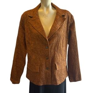 NWT Chico's Size 2 Women's Blazer Metallic Floral Long Sleeve Button Down Jacket
